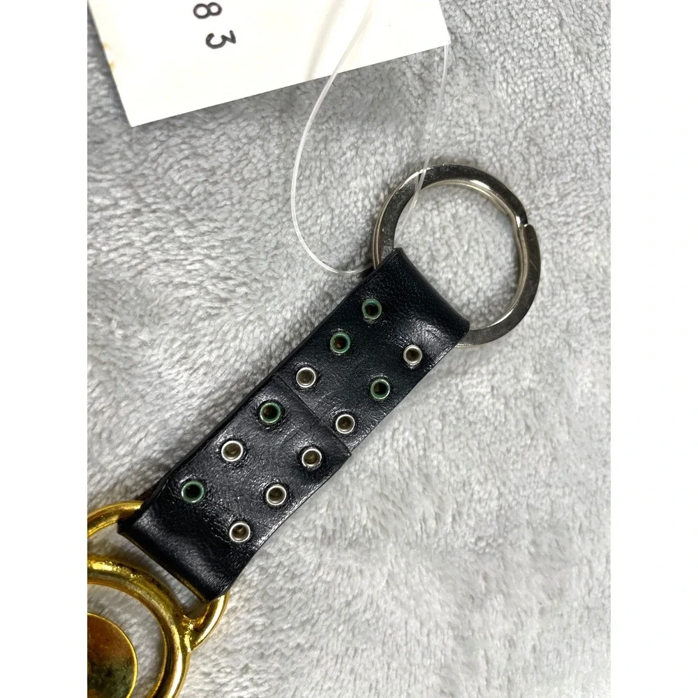 Vintage Gianni Versace Medusa Keychain Black Gold Leather Studded With Box Tag